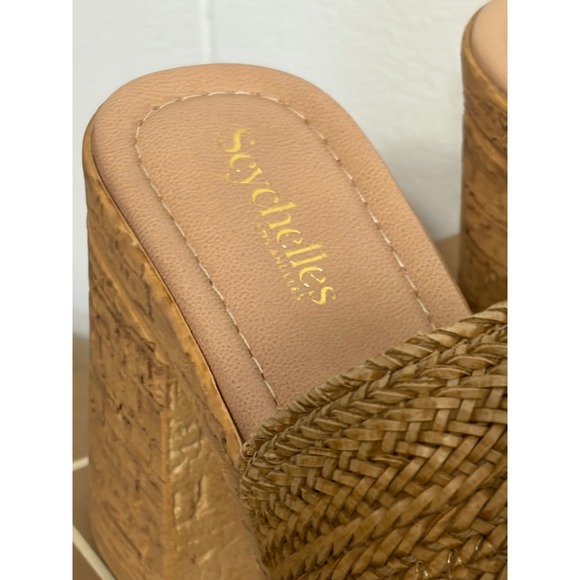 Seychelles Applause Tan Woven Platform Cork Block Heel Mules Size 9 - Picture 9 of 9